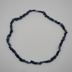 Artisan Necklace Blue Glow Nugget Chip Bead Iridescent Handmade Boho Chunky